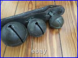 Antique Early Brass Sleigh Bells Leather Horse Rump Strap Carriage Crotal Decor