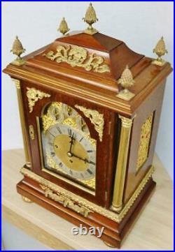 Antique English Mahogany & Bronze Triple Fusee 8/4 Bell Musical Bracket Clock