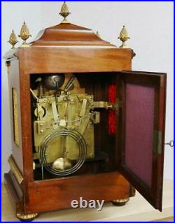 Antique English Mahogany & Bronze Triple Fusee 8/4 Bell Musical Bracket Clock