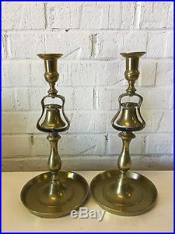 Antique English Pair of Brass Bell Tavern Candles Candle Sticks / Holders