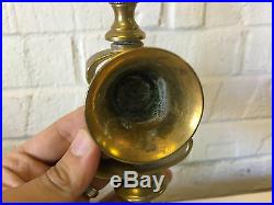 Antique English Pair of Brass Bell Tavern Candles Candle Sticks / Holders