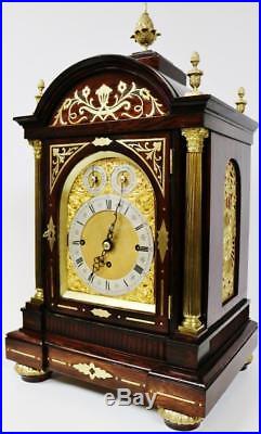 Antique English Rosewood & Bronze Triple Fusee Musical 8Day 8 Bell Bracket Clock