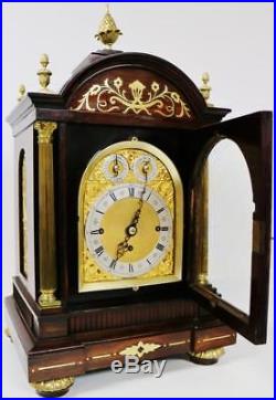 Antique English Rosewood & Bronze Triple Fusee Musical 8Day 8 Bell Bracket Clock