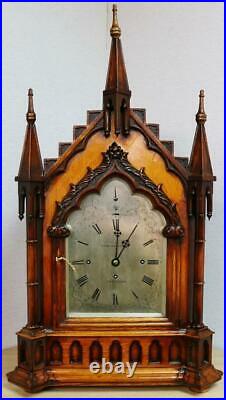 Antique English Triple Fusee 8 Bell Musical Cathedral Bracket Clock & Bracket