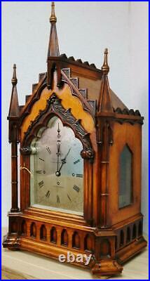 Antique English Triple Fusee 8 Bell Musical Cathedral Bracket Clock & Bracket