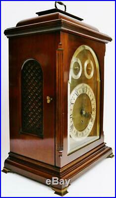 Antique English Triple Fusee Mahogany & Brass 8 Bell Musical Chime Bracket Clock
