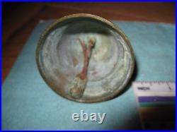 Antique Engraved Brass Bronze Bell With Figure in Cloak Holding Treasure