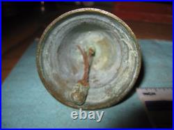 Antique Engraved Brass Bronze Bell With Figure in Cloak Holding Treasure