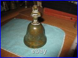 Antique Engraved Brass Bronze Bell With Figure in Cloak Holding Treasure