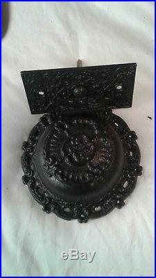 Antique Exterior Entry door knobs and cover plate with Cast iron Crank door bell