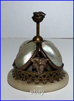 Antique FRENCH HOTEL DESK BELL GILT BRONZE MOTHER OF PEARL 19th Century