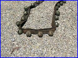 Antique Farm Fresh Equestrian Horse 32 Brass Sleigh Bells On A 6' Leather Strap