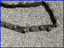 Antique Farm Fresh Equestrian Horse 32 Brass Sleigh Bells On A 6' Leather Strap