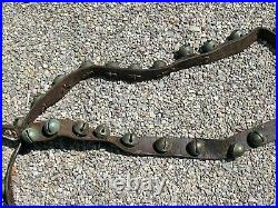 Antique Farm Fresh Equestrian Horse 32 Brass Sleigh Bells On A 6' Leather Strap