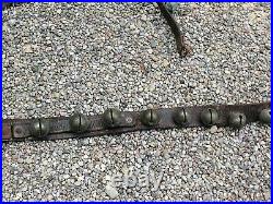 Antique Farm Fresh Equestrian Horse 32 Brass Sleigh Bells On A 6' Leather Strap