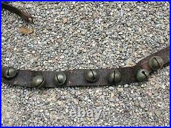 Antique Farm Fresh Equestrian Horse 32 Brass Sleigh Bells On A 6' Leather Strap