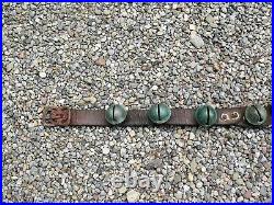 Antique Farm Fresh Equestrian Horse 32 Brass Sleigh Bells On A 6' Leather Strap