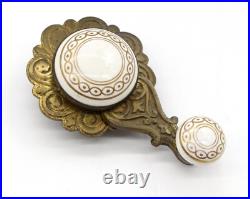 Antique Floral Brass & Porcelain Bell Lever