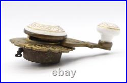 Antique Floral Brass & Porcelain Bell Lever