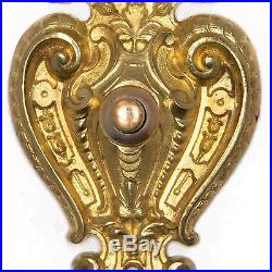 Antique French Baroque Push Button Doorbell Door Bell Electric Brass Vtg
