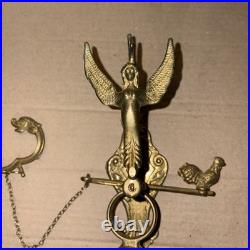 Antique French Brass Doorbell, Ornate Angel Pull Bell, Qui Me Tangit