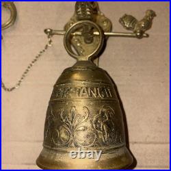 Antique French Brass Doorbell, Ornate Angel Pull Bell, Qui Me Tangit
