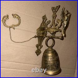 Antique French Brass Doorbell, Ornate Angel Pull Bell, Qui Me Tangit