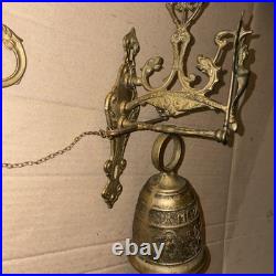 Antique French Brass Doorbell, Ornate Angel Pull Bell, Qui Me Tangit