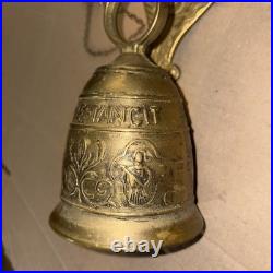 Antique French Brass Doorbell, Ornate Angel Pull Bell, Qui Me Tangit