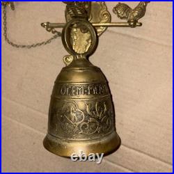 Antique French Brass Doorbell, Ornate Angel Pull Bell, Qui Me Tangit