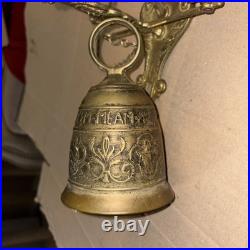 Antique French Brass Doorbell, Ornate Angel Pull Bell, Qui Me Tangit