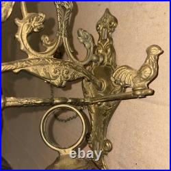Antique French Brass Doorbell, Ornate Angel Pull Bell, Qui Me Tangit