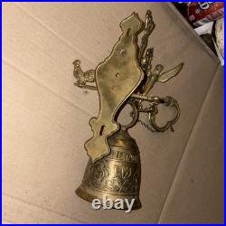 Antique French Brass Doorbell, Ornate Angel Pull Bell, Qui Me Tangit