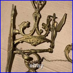 Antique French Brass Doorbell, Ornate Angel Pull Bell, Qui Me Tangit