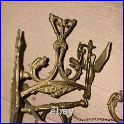 Antique French Brass Doorbell, Ornate Angel Pull Bell, Qui Me Tangit