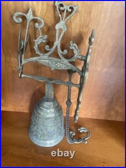 Antique French Doorbell knocker Brass Bell Chime Angel with Latin Inscription