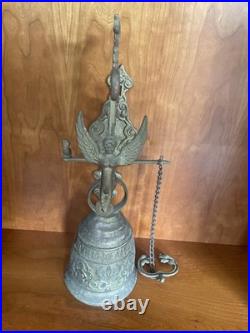 Antique French Doorbell knocker Brass Bell Chime Angel with Latin Inscription