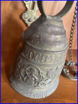 Antique French Doorbell knocker Brass Bell Chime Angel with Latin Inscription