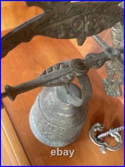 Antique French Doorbell knocker Brass Bell Chime Angel with Latin Inscription