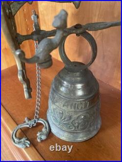 Antique French Doorbell knocker Brass Bell Chime Angel with Latin Inscription