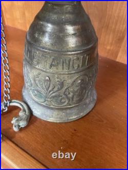 Antique French Doorbell knocker Brass Bell Chime Angel with Latin Inscription