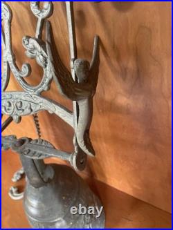 Antique French Doorbell knocker Brass Bell Chime Angel with Latin Inscription
