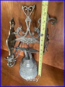Antique French Doorbell knocker Brass Bell Chime Angel with Latin Inscription