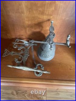 Antique French Doorbell knocker Brass Bell Chime Angel with Latin Inscription