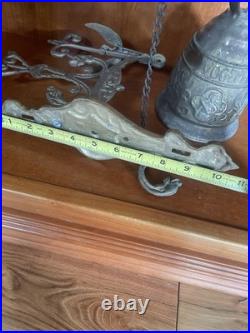 Antique French Doorbell knocker Brass Bell Chime Angel with Latin Inscription