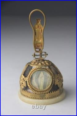 Antique French Lourdes Gilt Souvenir Table Bell Rare