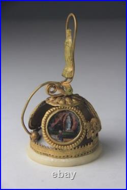 Antique French Lourdes Gilt Souvenir Table Bell Rare