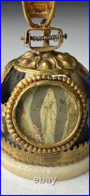Antique French Lourdes Gilt Souvenir Table Bell Rare
