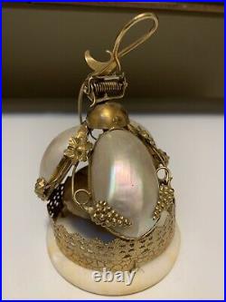 Antique French Palais Royal Mother Of Pearl Gilded Brass Butlers Bell Beautiful