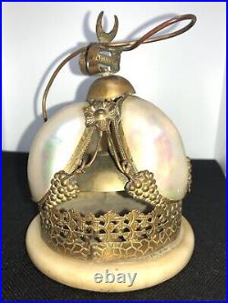 Antique French Victorian MOP Brass Dinner Service Bell Very Rare Collectible